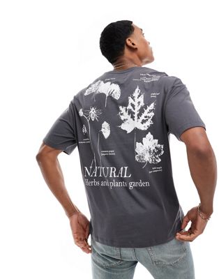 ADPT oversized t-shirt with natural plants backprint in grey
