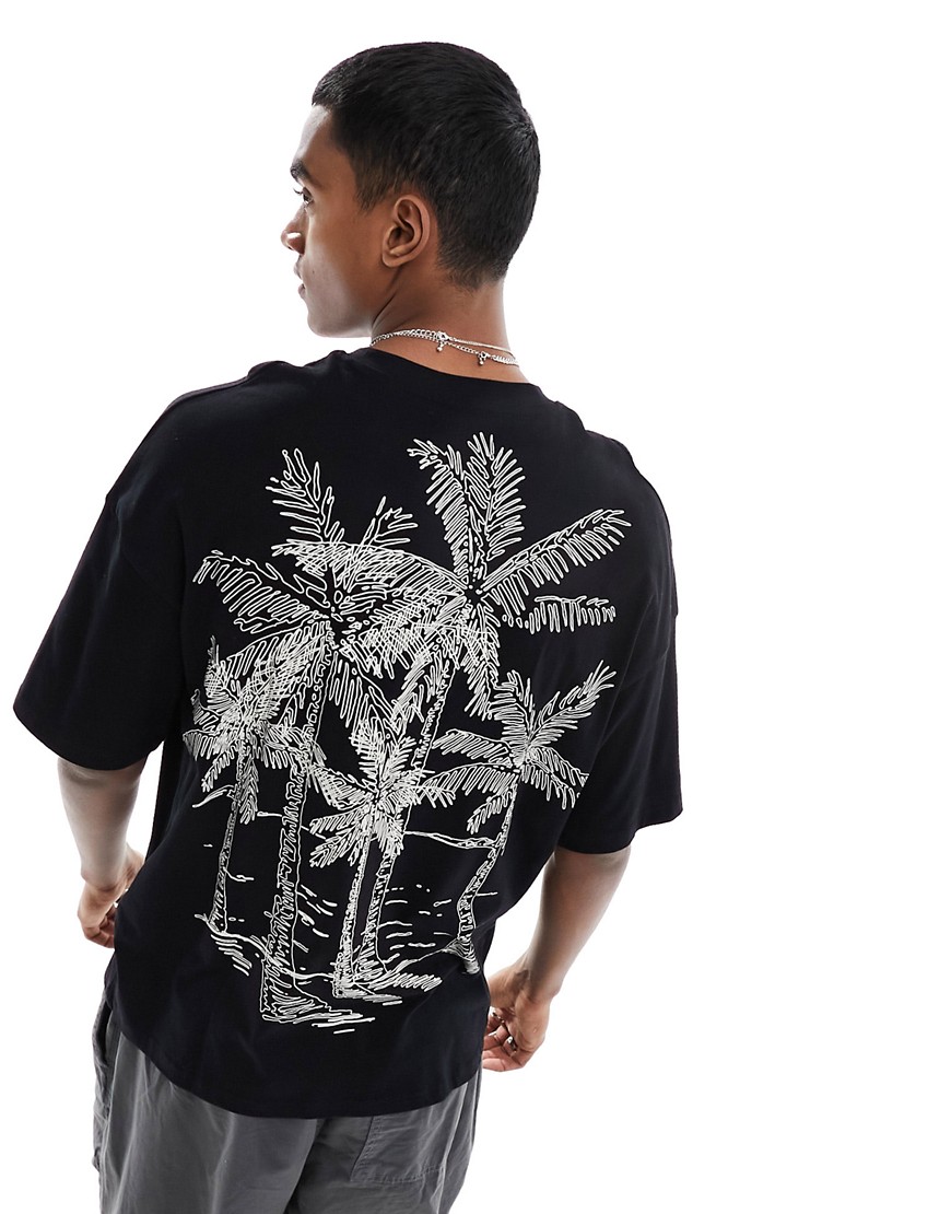 ADPT oversized t-shirt with palm tree back print in black
