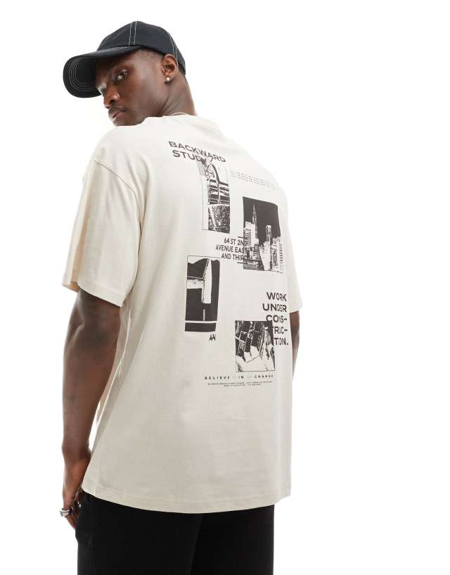 ADPT - oversized t-shirt with placement backprint in cream