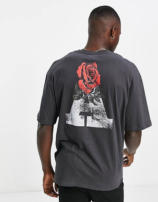 ADPT oversized t-shirt with rose back print in gray | ASOS