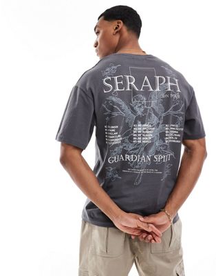 oversized T-shirt with seraph backprint in gray