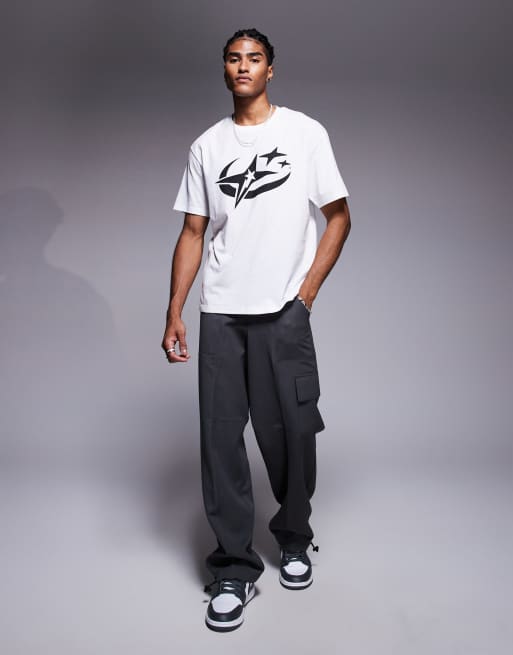 ADPT oversized t-shirt with star front graphic in white, 3 of 4