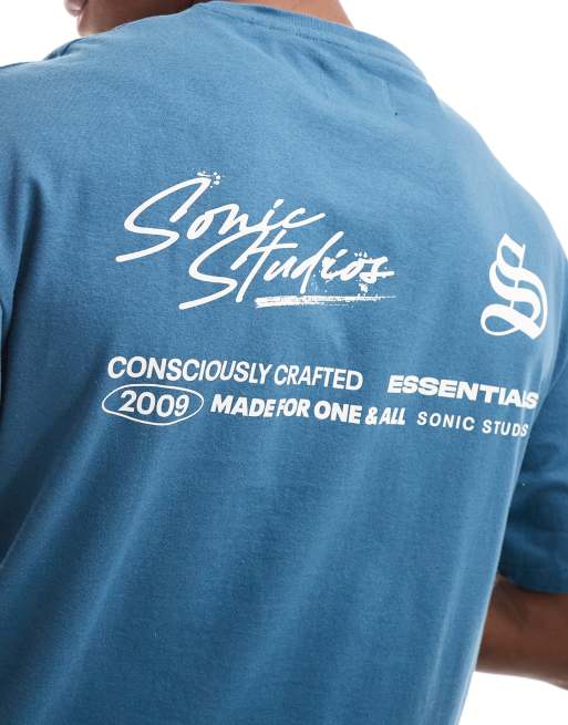 ADPT oversized t-shirt with text back print in blue teal