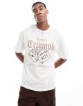 ADPT oversized t-shirt with triumph cards chest print in cream-White