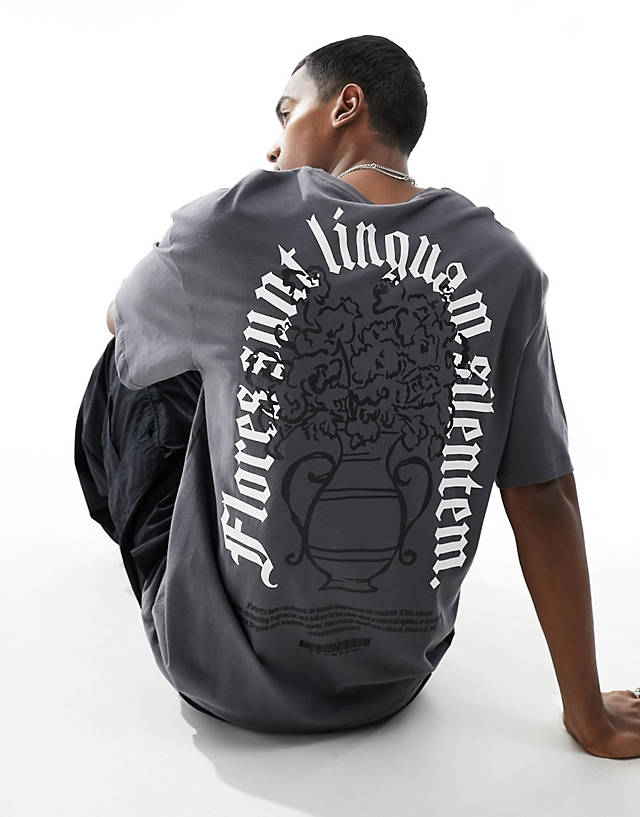 ADPT - oversized t-shirt with vase back print in dark grey