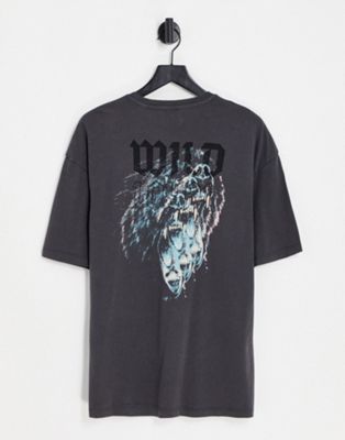 ADPT oversized t-shirt with wild back print in dark grey  - ASOS Price Checker