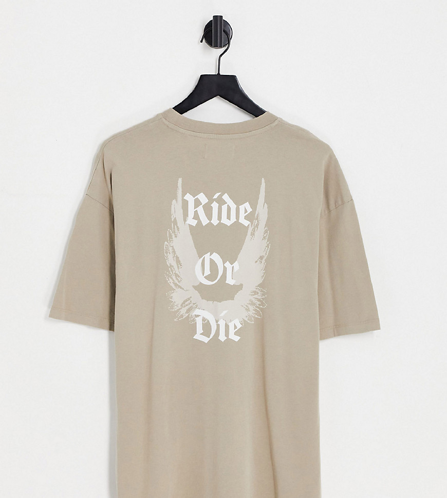 ADPT oversized t-shirt with wings back print in beige-Neutral