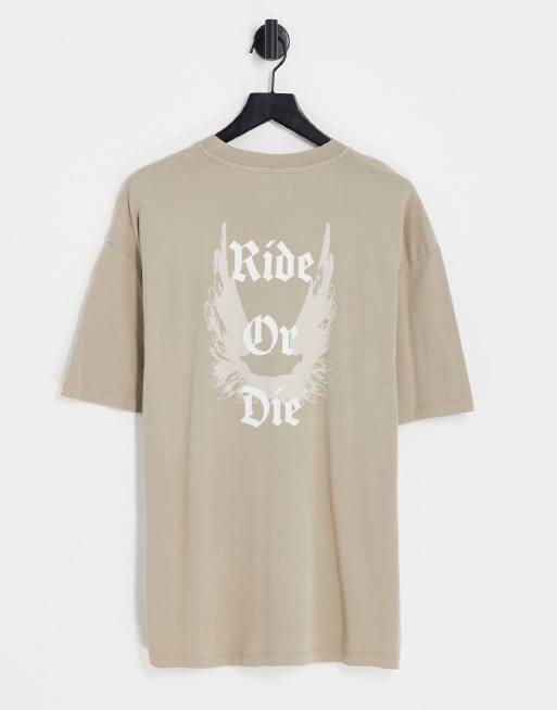 ADPT oversized t-shirt with wings back print in beige 