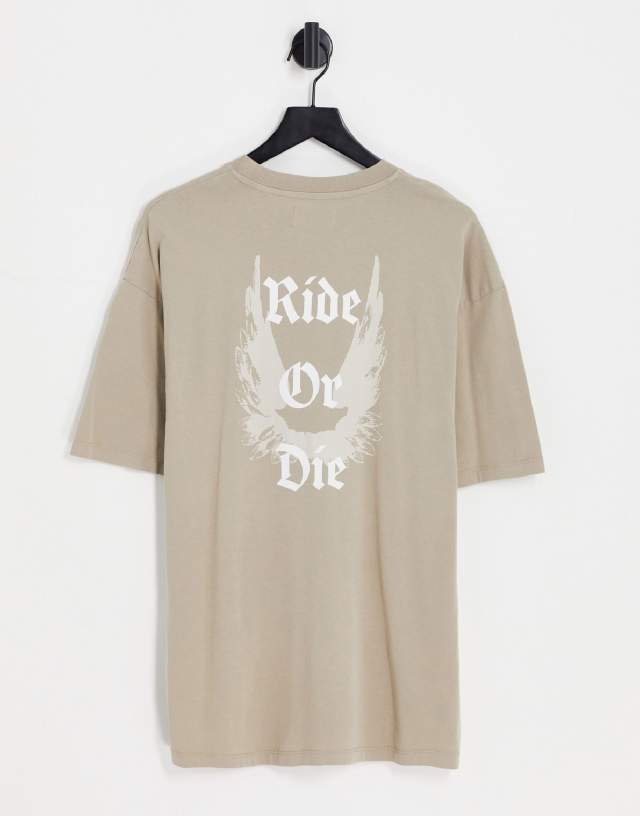 ADPT oversized t-shirt with wings back print in beige