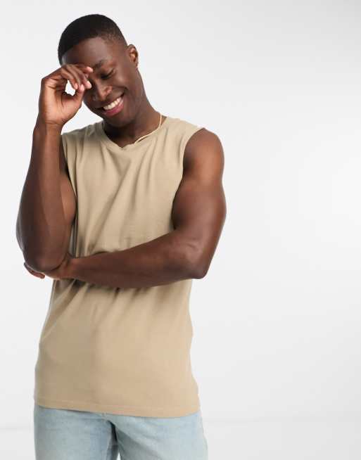 Beige Men's Tank tops and sleeveless t-shirts