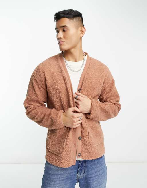  ADPT - Oversized teddy-cardigan i lyserød