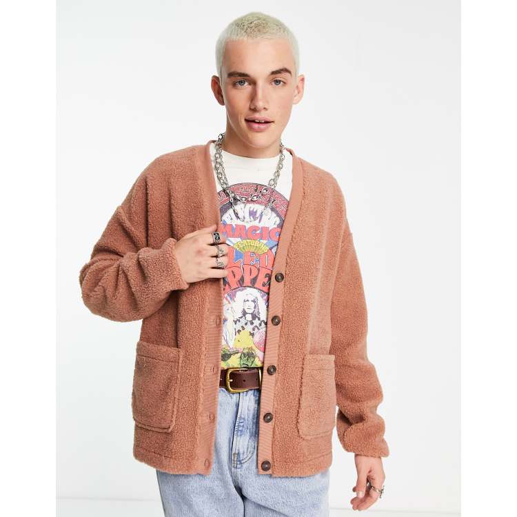 Hulpeloosheid Gedwongen Norm ADPT oversized teddy cardigan in beige | ASOS