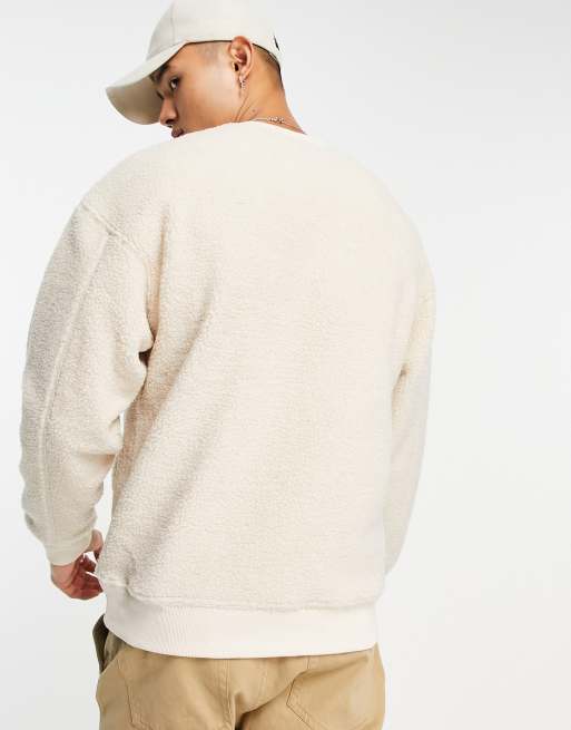 ADPT oversized teddy crew neck sweatshirt in beige | ASOS