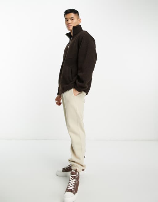 ADPT - Oversized teddy fleece met korte rits in chocoladebruin , 4 van 4