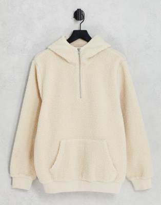 ADPT OVERSIZED TEDDY QUARTER ZIP HOODIE IN OATMEAL-NEUTRAL