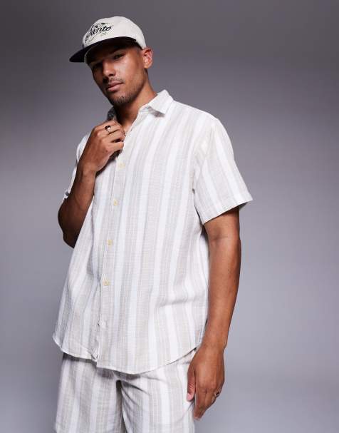ADPT oversized textured shirt in cream stripe - view 1