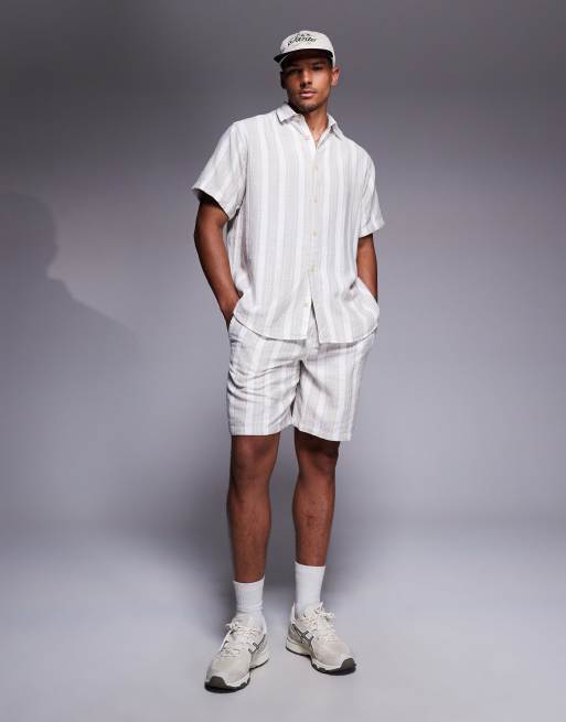 ADPT oversized textured shirt in cream stripe, 2 of 4