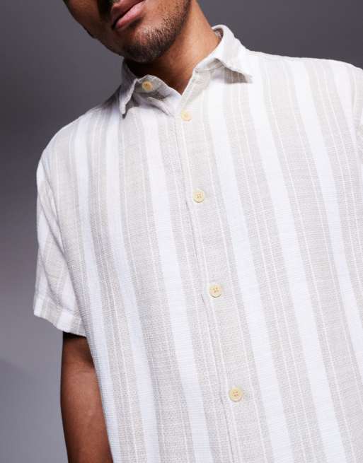 ADPT oversized textured shirt in cream stripe, 3 of 4