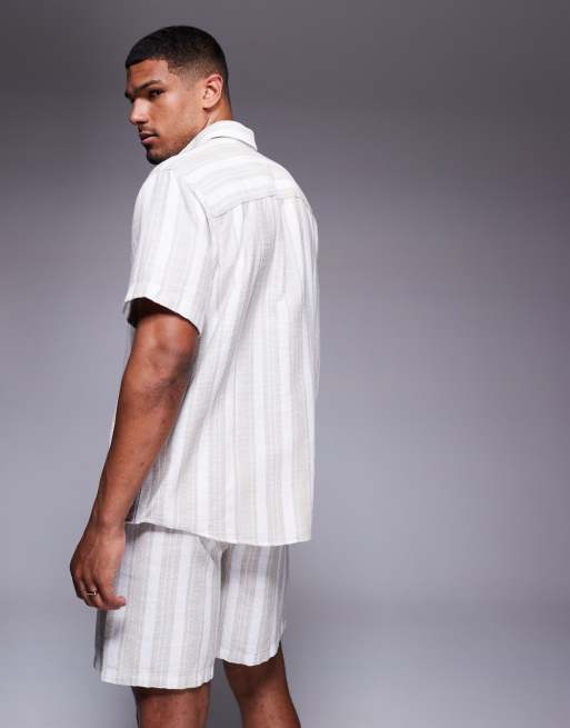 ADPT oversized textured shirt in cream stripe, 4 of 4