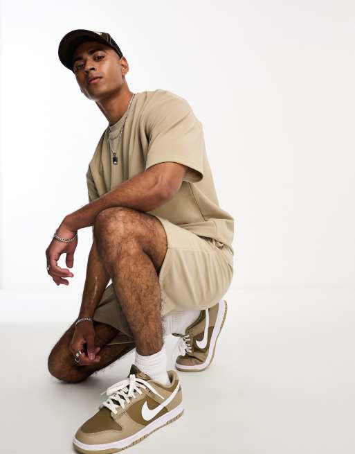 ADPT oversized towelling t-shirt co-ord in beige