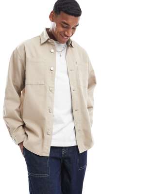 oversized twill overshirt in beige-Neutral