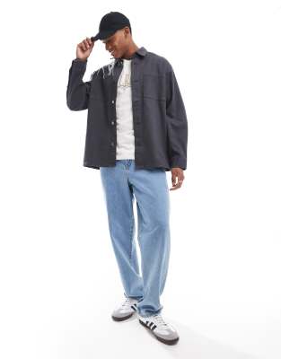 oversized twill overshirt in dark gray