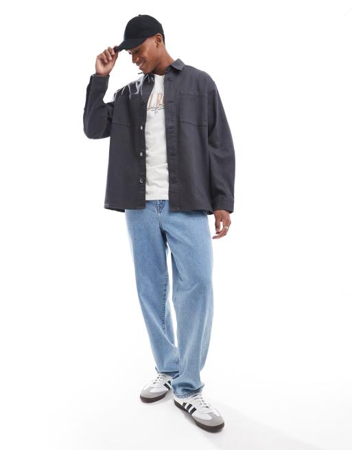 ADPT oversized twill overshirt in dark gray 