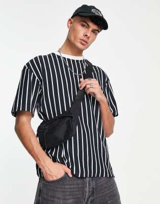 ADPT oversized vertical stripe T-shirt in black