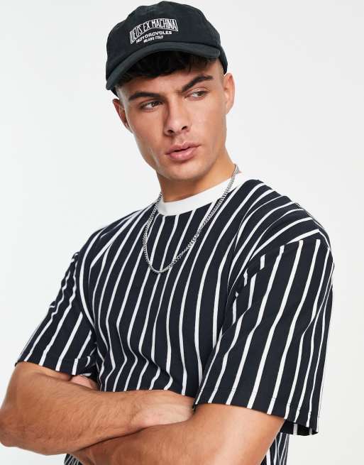 ADPT oversized vertical stripe T shirt in black ASOS