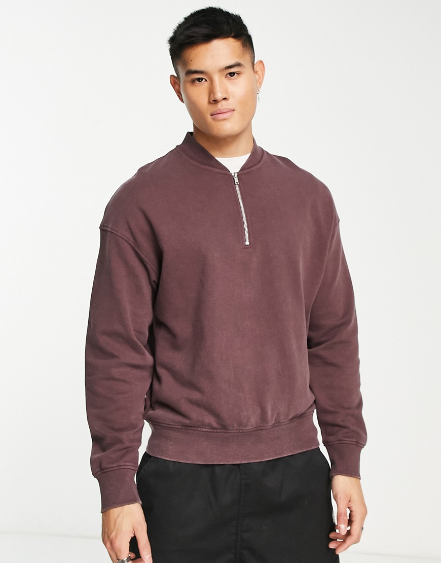 ADPT oversized washed baseball sweat in burgandy-Red