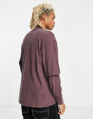 ADPT oversized washed double layer t-shirt in burgundy | ASOS