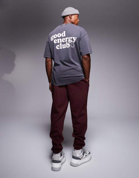 ADPT oversized washed good energy back print T-shirt in dark gray - view 1