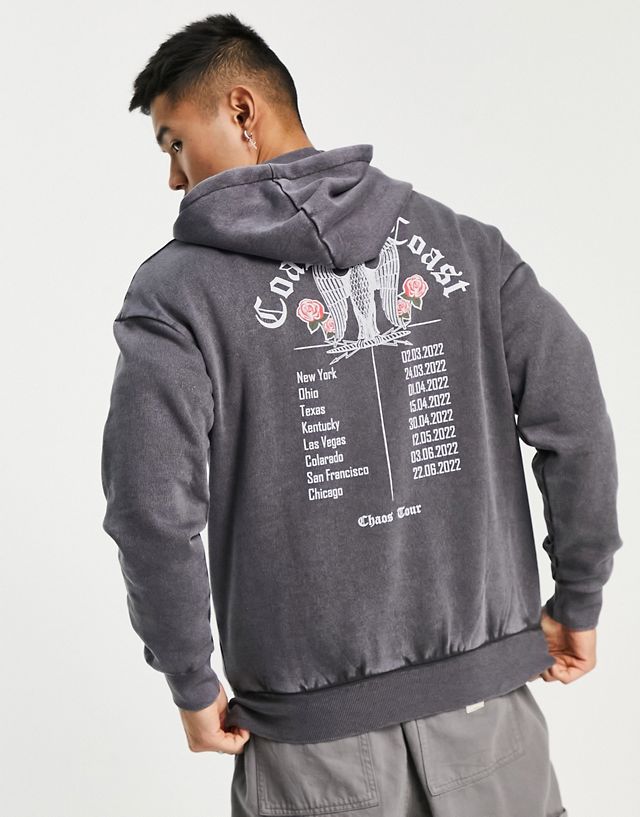 ADPT oversized washed hoodie with tour print in gray