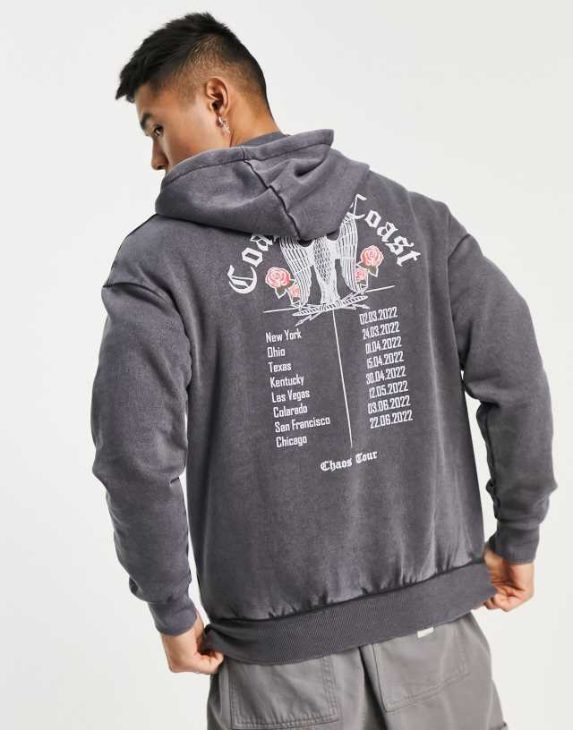 ADPT oversized washed hoodie with tour print in gray