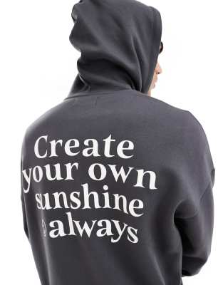 oversized washed nice to be nice backprint hoodie in dark gray