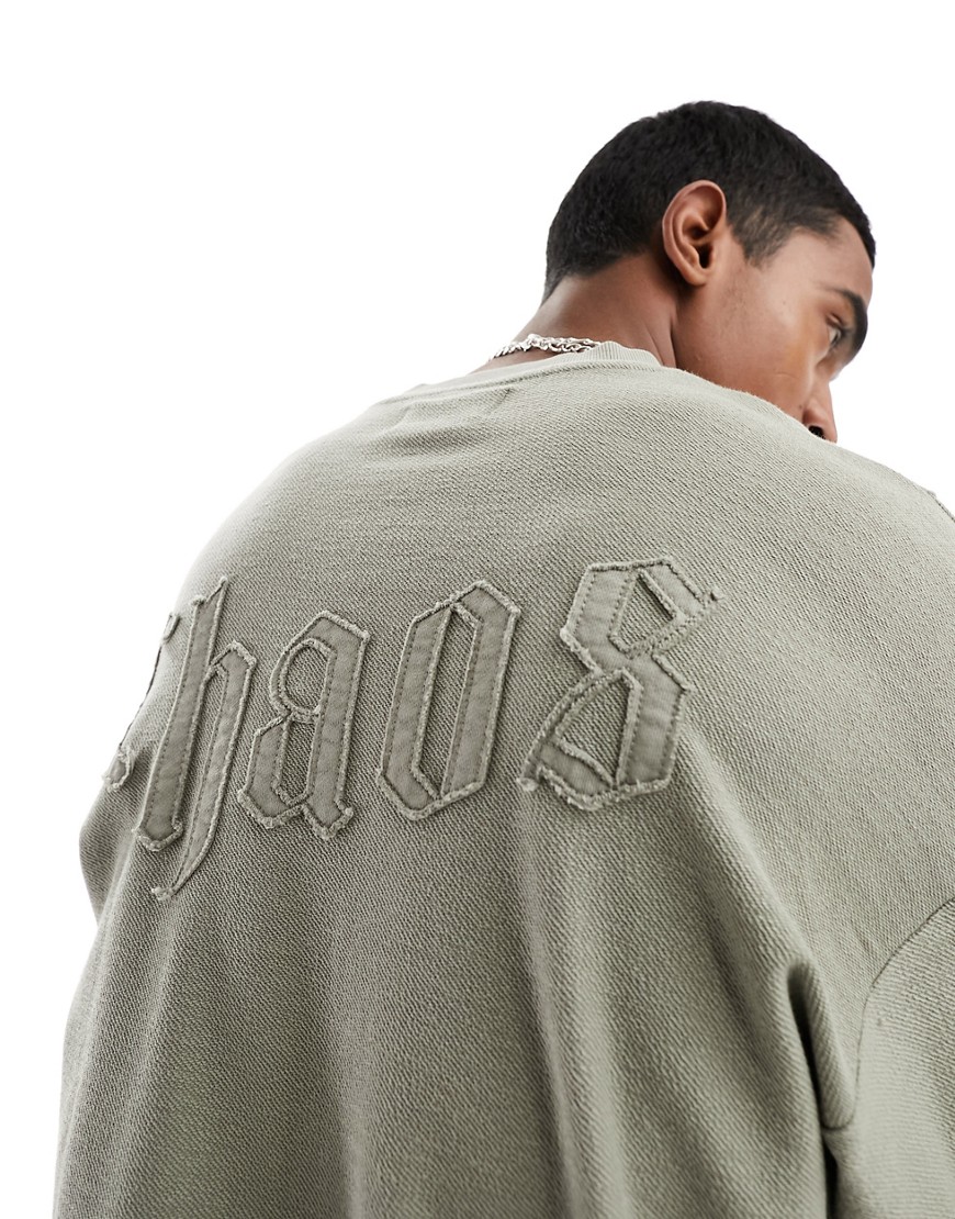 ADPT oversized washed sweatshirt with stitching detail in sage-Green