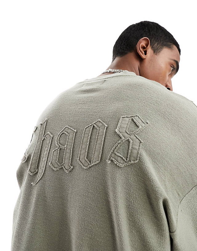 ADPT - oversized washed sweatshirt with stitching detail in sage