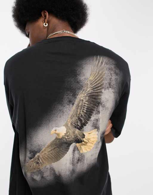 ADPT oversized washed t shirt with eagle print in black ASOS