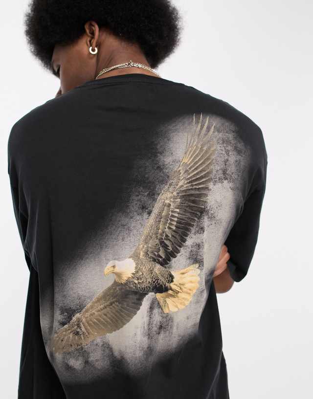 Adpt oversized washed t-shirt with eagle print in black