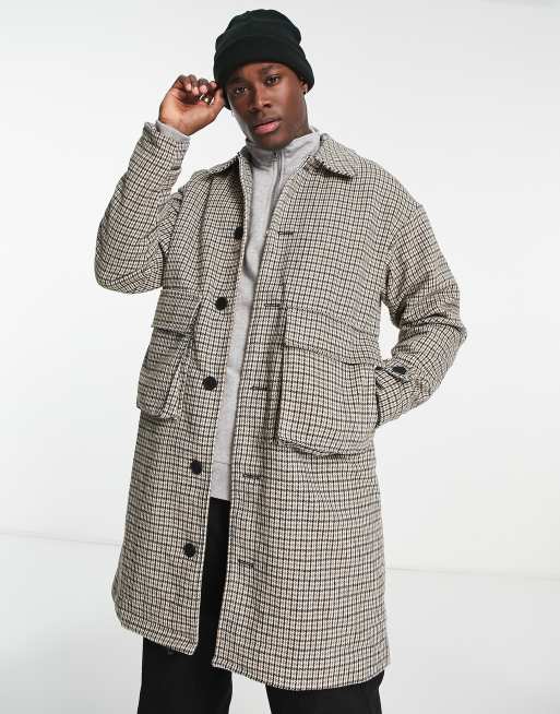 ADPT oversized wool mix overcoat with pockets in brown check | ASOS