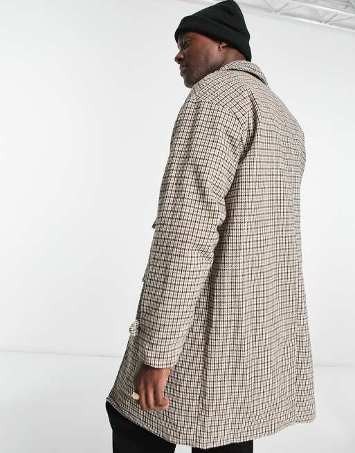 ADPT oversized wool mix overcoat with pockets in brown check