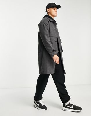 ADPT oversized wool mix overcoat with pockets in dark grey
