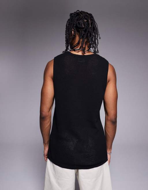 ADPT overszied knitted crochet vest in black, 4 of 4