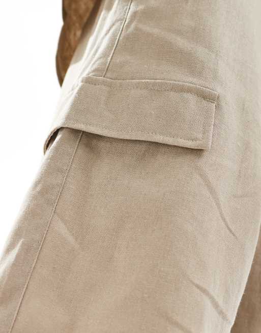 ADPT - Pantaloncini cargo in misto lino beige, 4 di 5