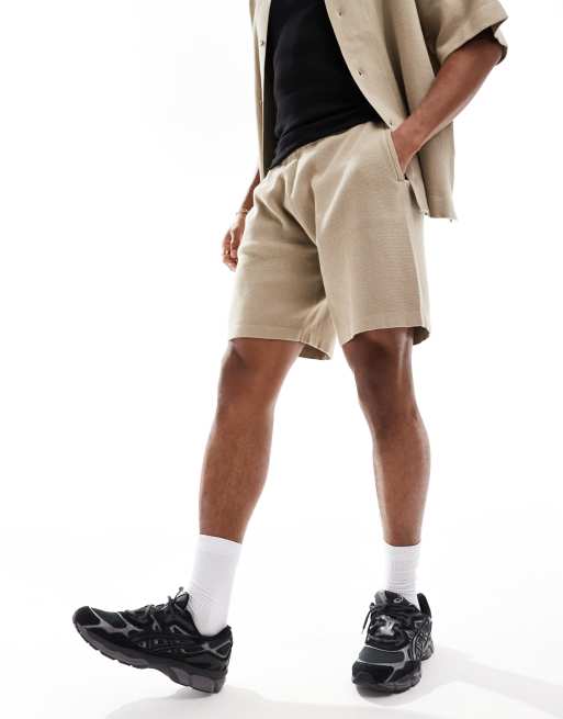 ADPT - Pantaloncini in maglia beige in coordinato 