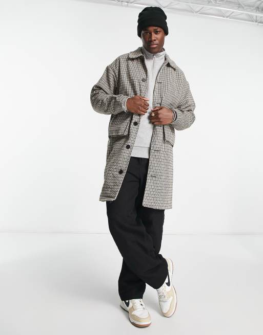 ADPT Pardessus oversize en laine melangee a carreaux avec poches Marron