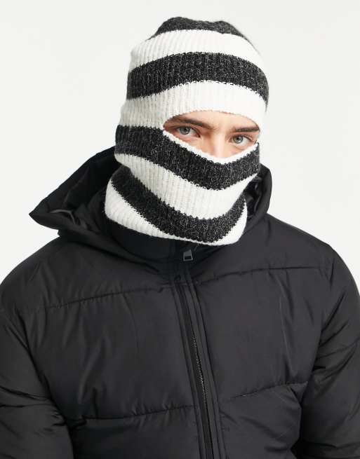 ADPT - Passamontagna in maglia a coste nero e bianco a righe