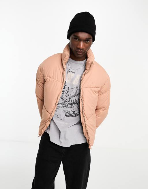 ADPT – Pufferjacke in Altrosa mit kurzem Schnitt und Stehkragen