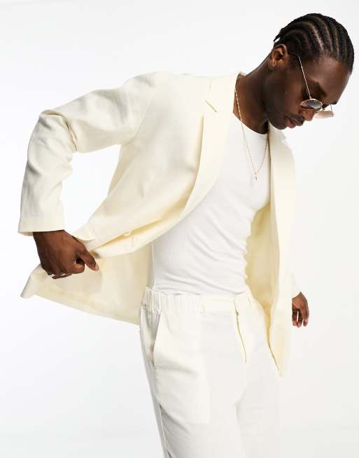 Double breasted outlet white linen suit