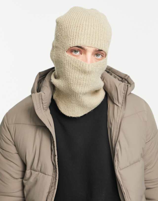 ADPT rib knitted balaclava in beige